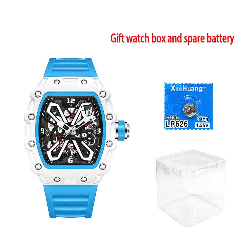 New Men's Sports Fashion Quartz Watch, Trendy Hip-Hop Style Large Dial, Exquisite Butterfly Face Design, Fashionable, Luminous Display, Barrel-Shaped Silicone Men's Watch, Suitable for Men, Ideal Gift for Friends - Suitable f