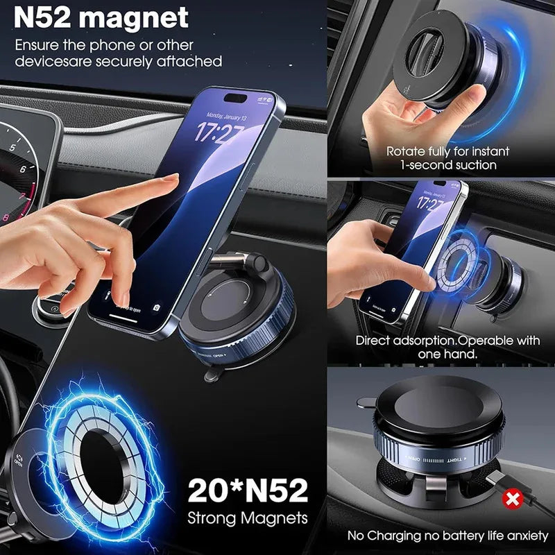 Upgraded 360° Vacuum Magnetic Phone Holder, Magnetic Car Phone Mount, Hands-Free Suction Cup Phone Holder for Car/Gym/Mirror
