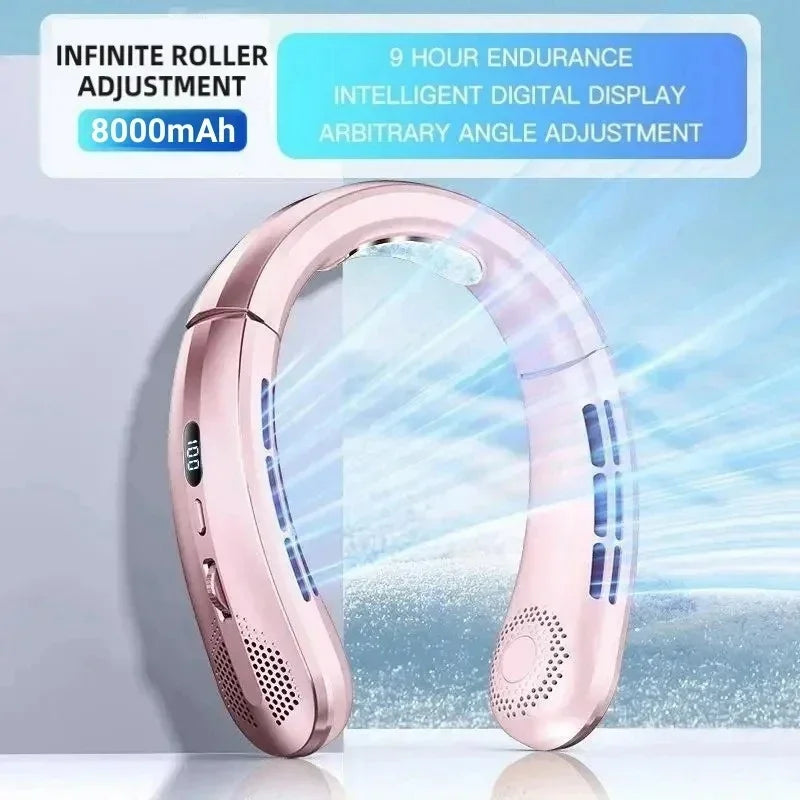 2025 USB Hanging Neck Fan Portable Bladeless Mini Rechargeable Mute LED Digital Display Electric Air Cooler For Sport