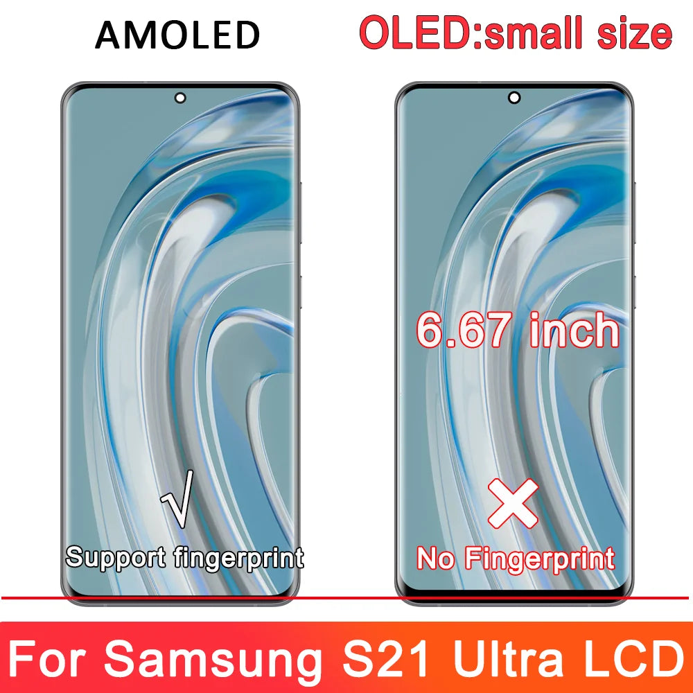 AMOLED S21 Ultra Screen with Frame for Samsung Galaxy S21 Ultra 5G G998B G998B/DS Lcd Display Touch Screen Digitizer Assembly