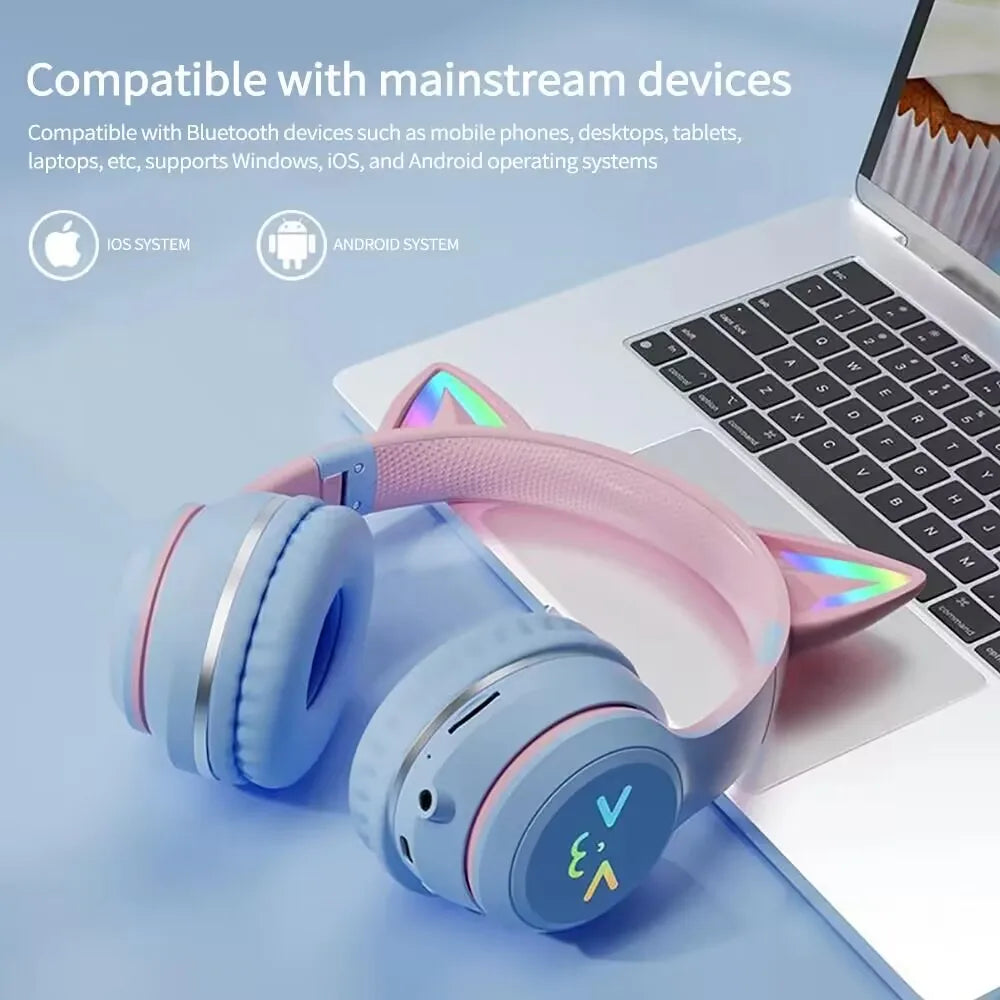 RGB Glow Earphones Wireless Earbuds 5.3 Cat Ear Bluetooth Sports Headphones Bluetooth Mp3 Players Microphone Sale Headset Gamer