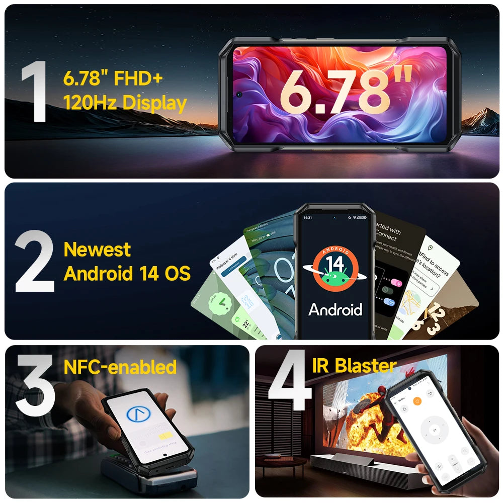 Ulefone Armor 27 Pro 5G Rugged Phone 10600mAh Smartphone 50MP Camera 64MP Night Android 14 Up to 24GB+256GB NFC Waterproof Phone
