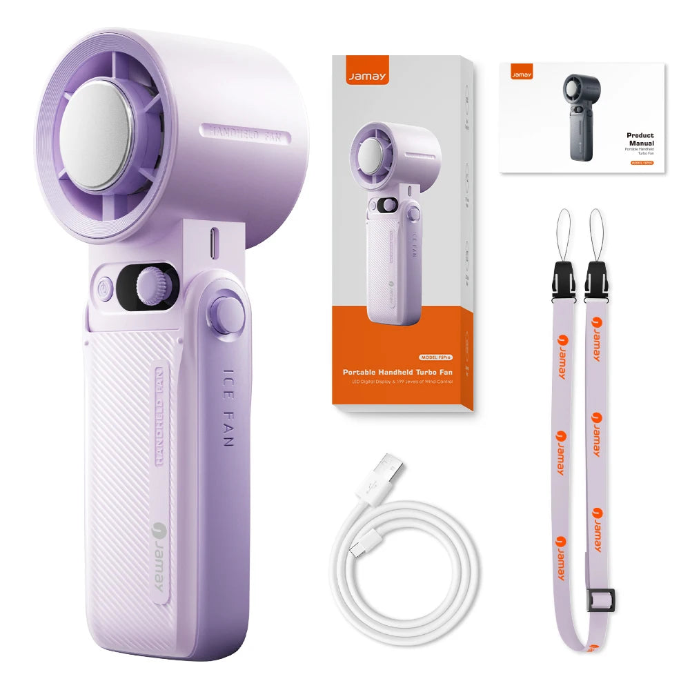 Portable Handheld Turbo Fan 199Gear Strong Wind Speed LED Digital Display 135°Foldable Outdoor 3-in-1 Handheld Fan 8000mAh F5PRO