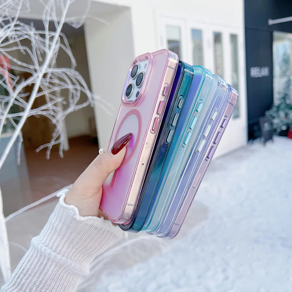 Luxury Metal Lens for MagSafe Magnetic Phone Case For iPhone 16 Pro Max 15 14 13 12 11 Wireless Charging Discolour Color Cover