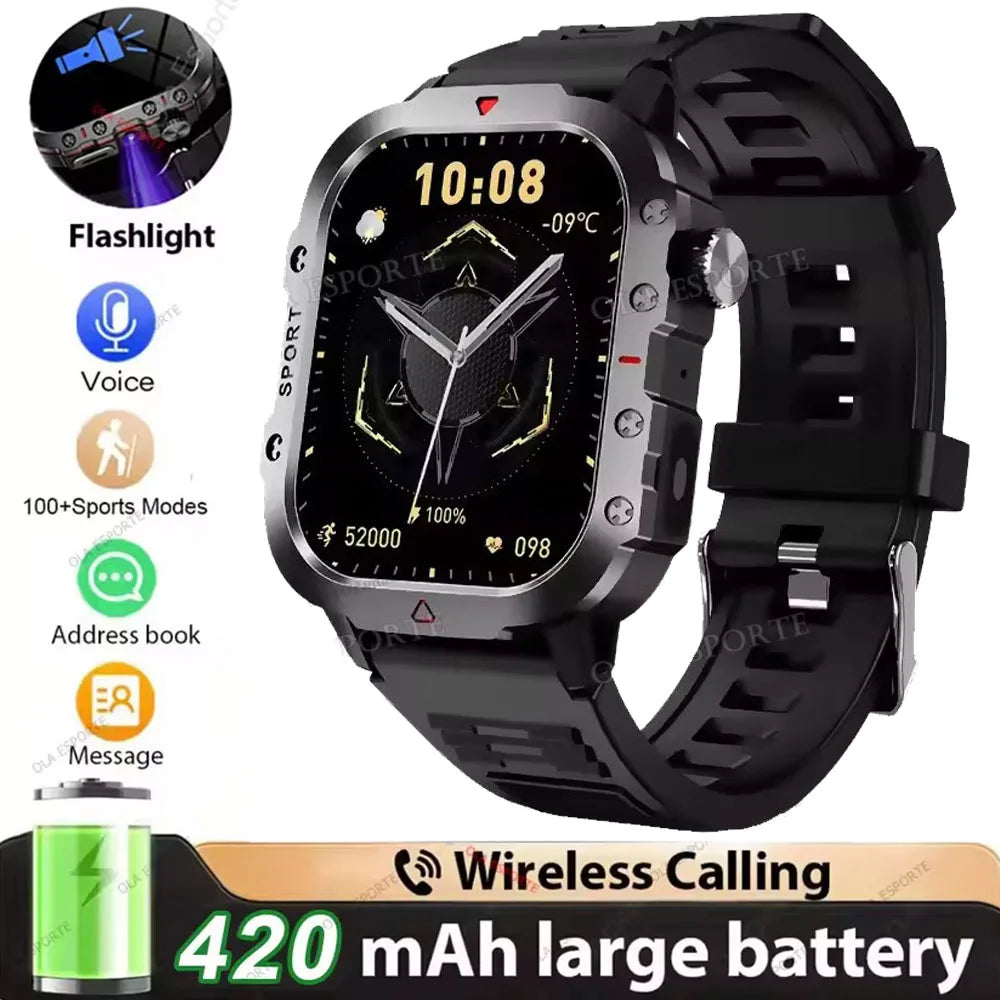 2026 New Military-grade Smart Watch Men GPS Flashlight 3ATM Waterproof Watch Bluetooth Call 100+Sport Outdoor Smartwatch Pk MA27