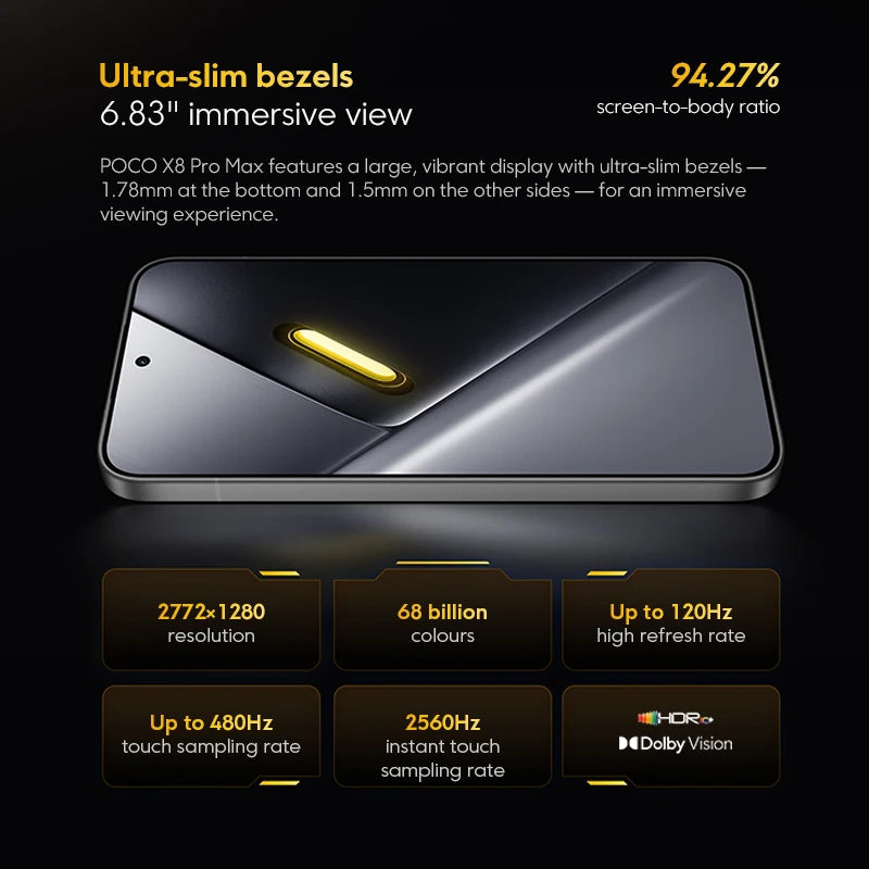 Global Version POCO X8 Pro Max 8500mAh Smartphone Dimensity 9500s 6.83'' 1.5K 120Hz Ultra-Bright AMOLED Display