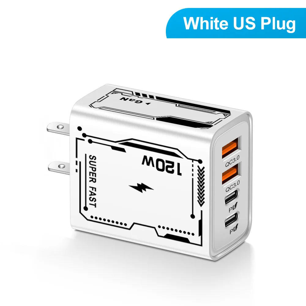 Fast Charging USB C PD Charger 4 Ports Quick Charge 3.0 Type C USB Phone Chargers Adapter For iPhone 16 15 Samsung Xiaomi Huawei
