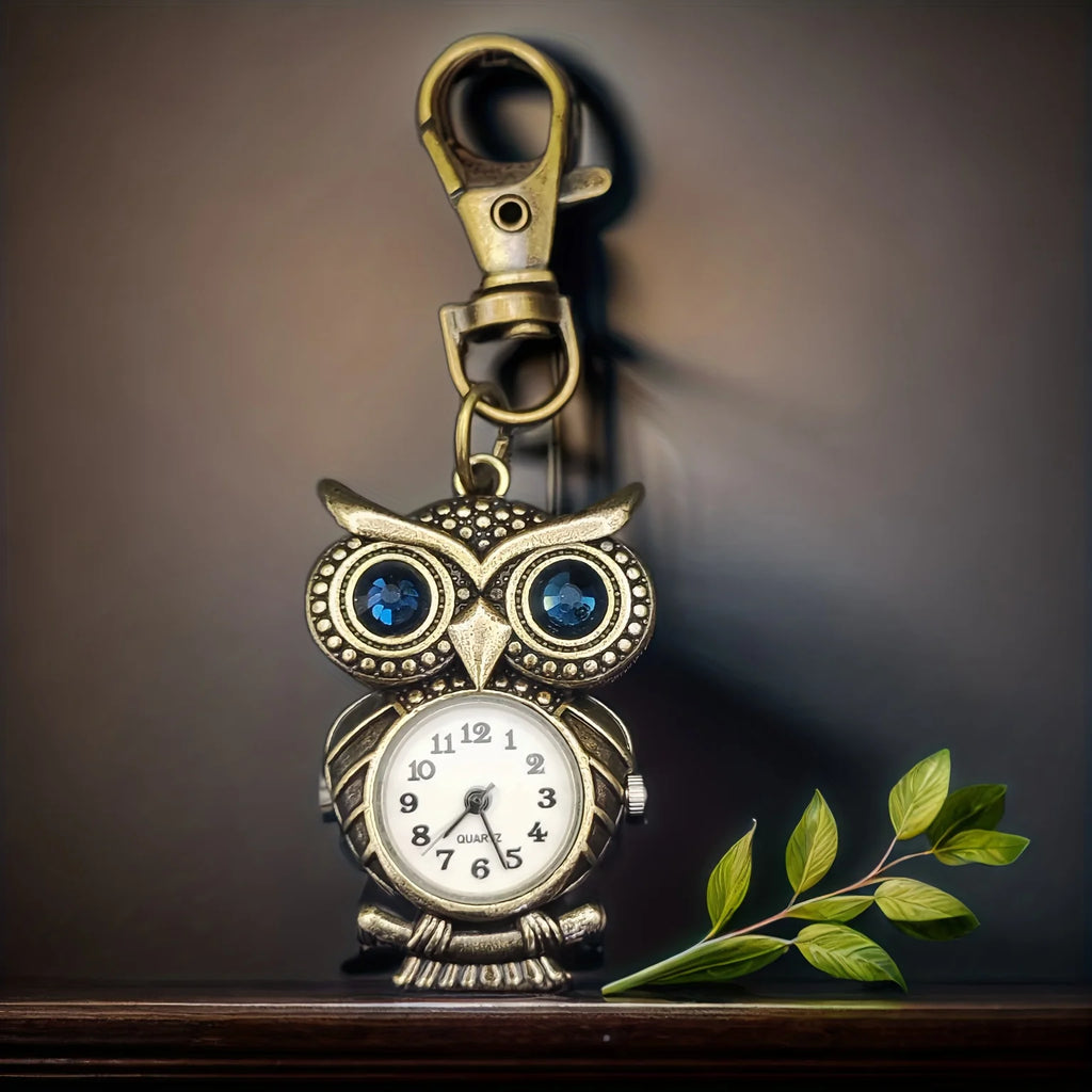 Vintage Noble Owl with Diamond Keychain Watch Hanging Watch Quartz Watch Men's and Women's Keychains