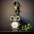Vintage Noble Owl with Diamond Keychain Watch Hanging Watch Quartz Watch Men's and Women's Keychains