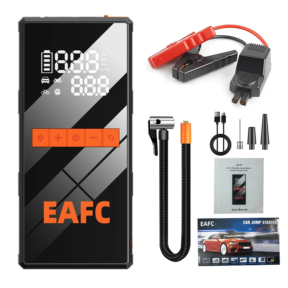 EAFC 4-in-1 Car Emergency Jump Starter 1200A Peak Current 150PSI Air Pump Tire Inflator Power Bank Booster Multipurpose Tool