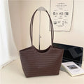 Women's Fashion Handbag Textured Weave Shiny Surface Spacious PU Material Wear Proof Zipper Closure Comfort Strap