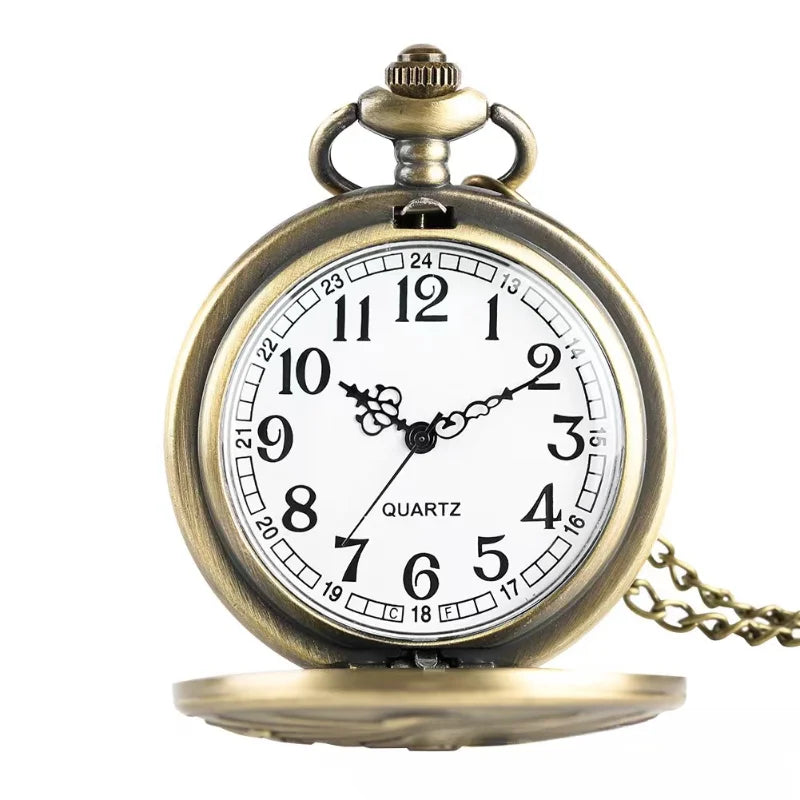 Three-headed Dragon Quartz pocket Watch Vintage Bronze Fire Monster necklace Vintage antique watch