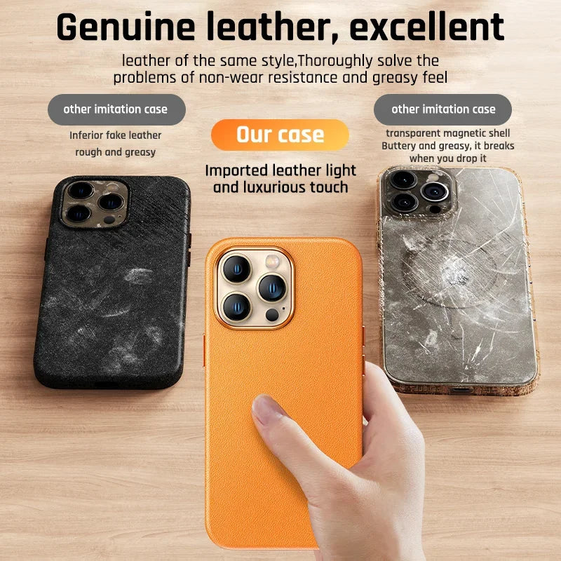 Original Leather Wireless Charging Animation Cases for iPhone 16 15 14 13 Pro Max Magsafe Phone Case Magnetic Cover Accessories