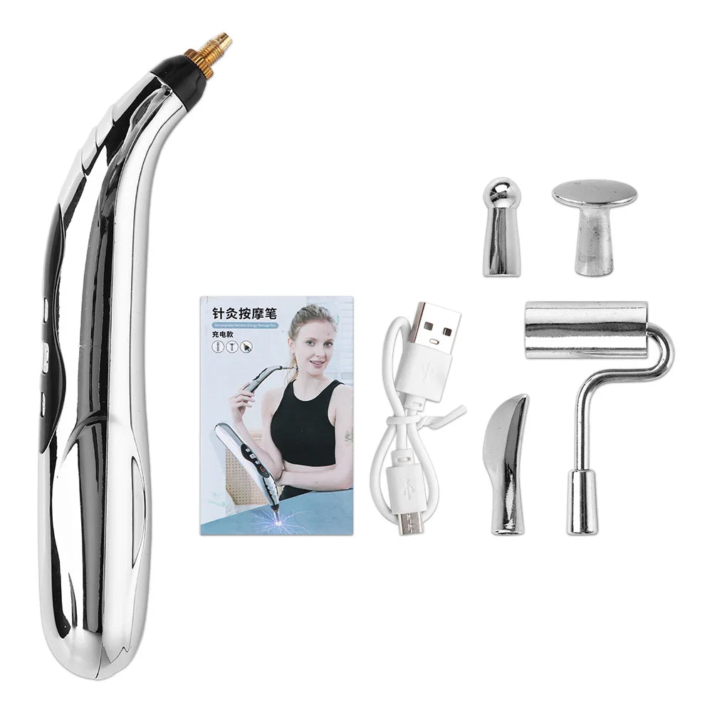 5 Heads Electronic Acupuncture Pen Acupoint Massage Laser Energy Meridian Pen Physiotherapy Instrument Pulse Point Body Massager