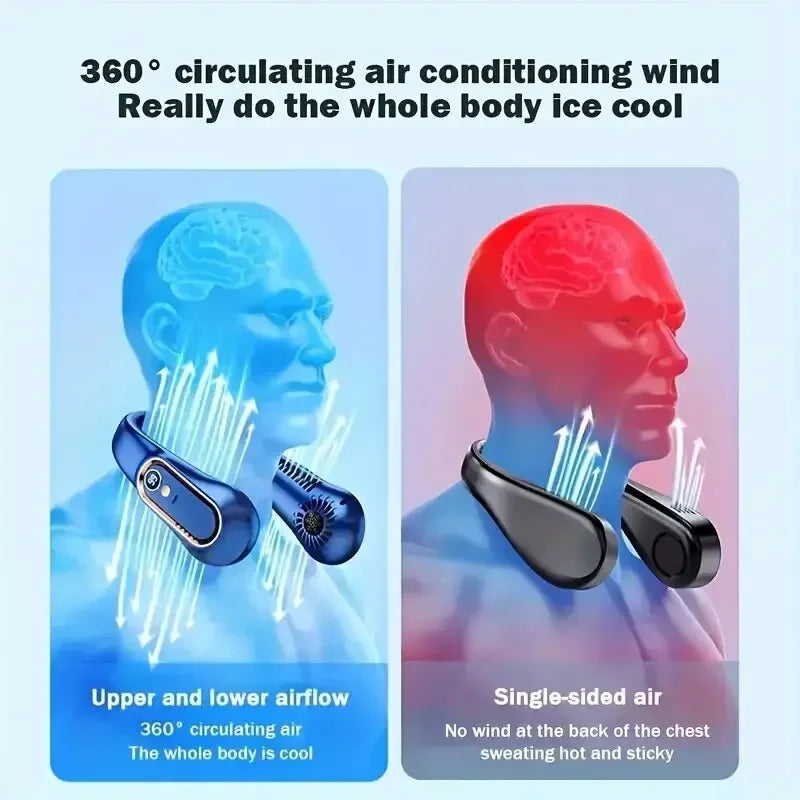 Vaneless Hanging Neck Fan, Portable USB Cooler Fan With 5 Speeds And Digital Display - Super Strong Technology And Bladeless Des
