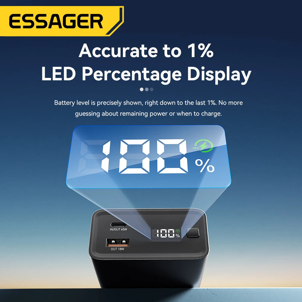 Essager Power Bank 20000mAh Portable PD 65W Fast Charging  Mobile Phone External Battery Powerbank For iPhone17 16 15 Laptop Mac