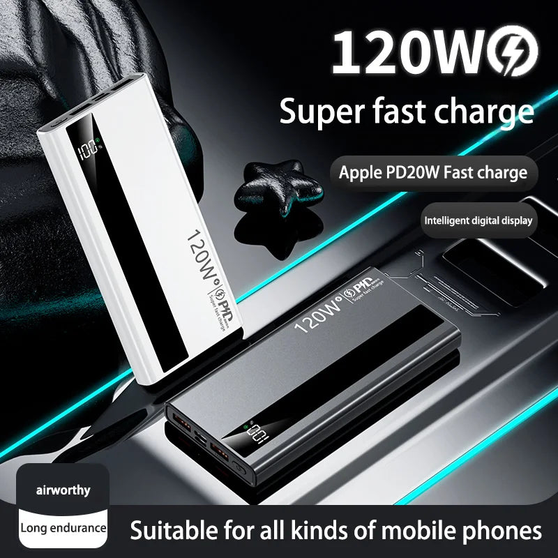 200000mAh High Capacity PowerBank 120W Super Fast Charging Portable External Battery Powerbank For Iphone Huawei Oppo Samsung