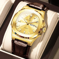 POEDAGAR High Quality Watch For Men Luxury Luminous Waterproof Week Calendar Man Clock Leather Square Men's Quartz Watches Reloj
