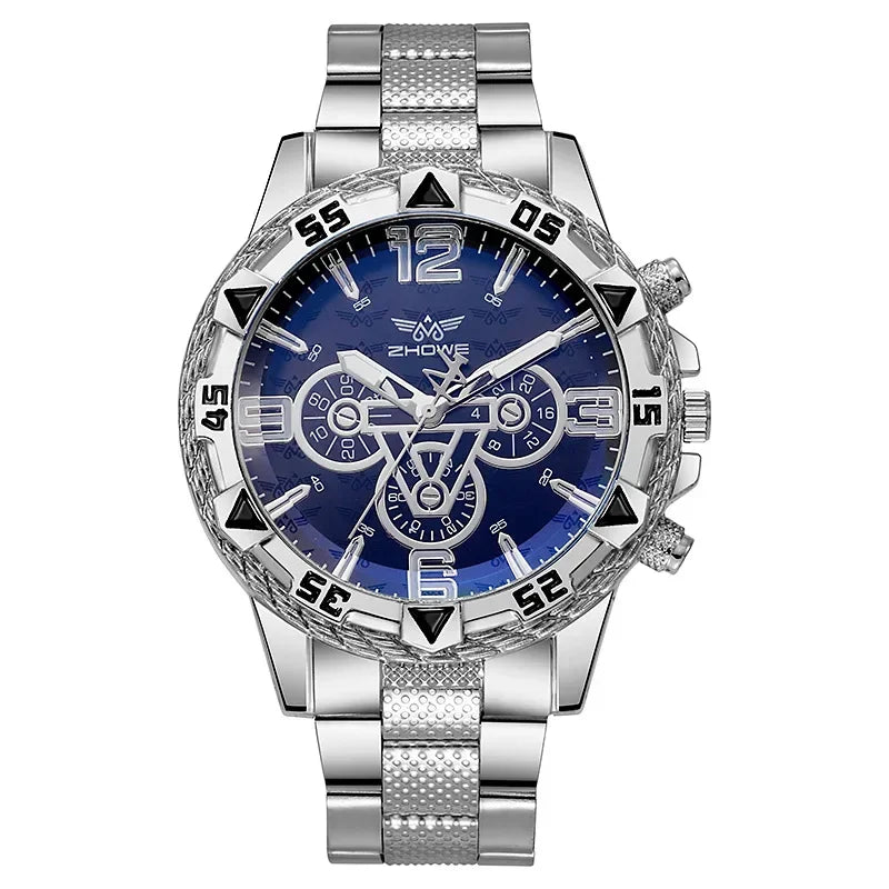 Luxury Business Men's Watch Stainless Steel Strap Blue-Light Glass Men Quartz Watches Big Dial Casual Wristwatch for man gifts