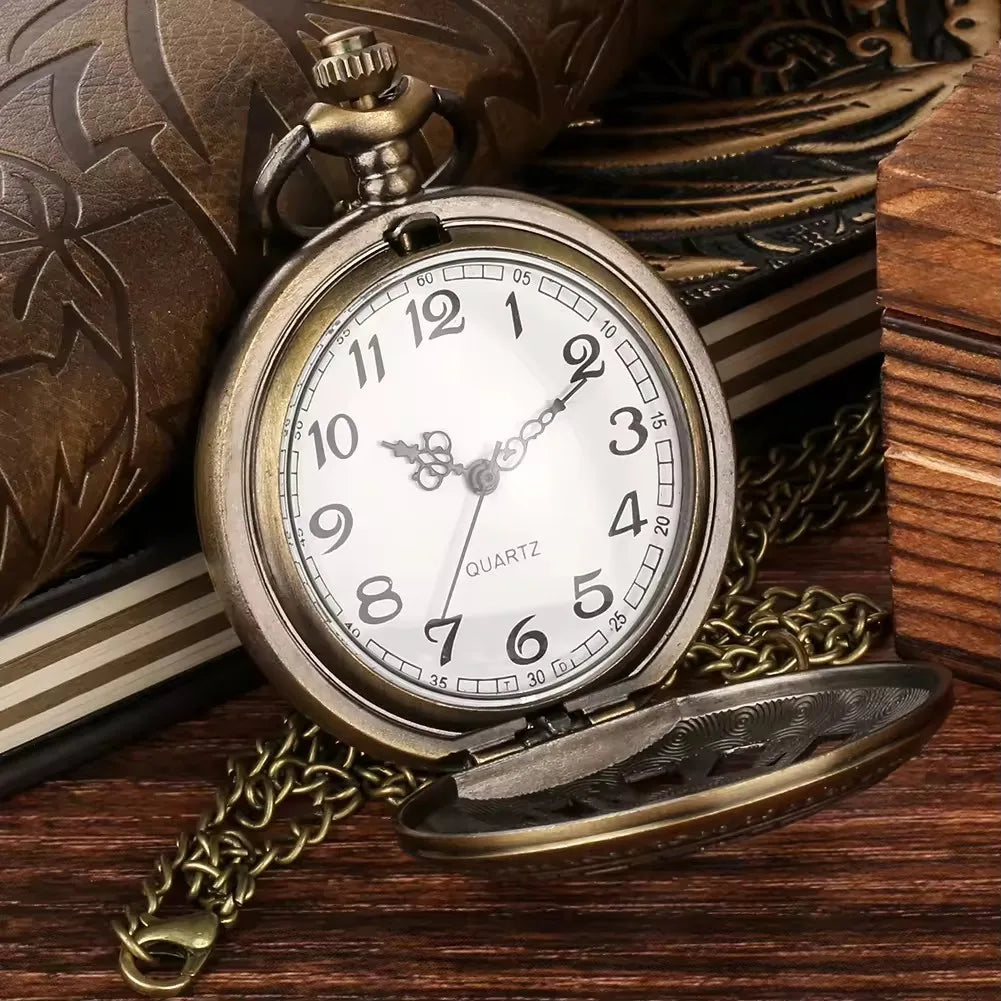 Antique Steampunk Bronze Hollow Gear Movement Quartz Pocket Watch Pendant Gift With Chain Boys Men