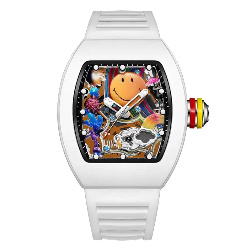 New Men's Sports Fashion Quartz Watch, Trendy Hip-Hop Style Large Dial, Gear Design, Fashionable, Luminous Display, Barrel-Shaped Silicone Men's Watch, Electronic Quartz Movement, Ideal Gift for Friends - Suitable for Busines