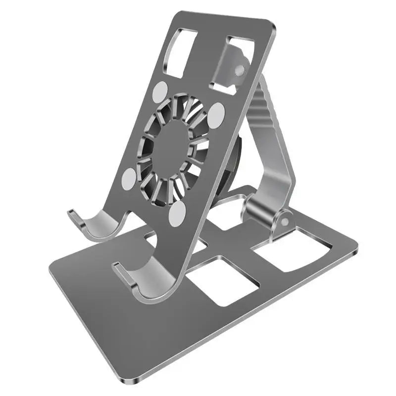 Universal Metal Phone Holder With Cooling Fans Mini Adjustable Bracket 360° Rotatable Stand Desktop Stand Tablet Desk