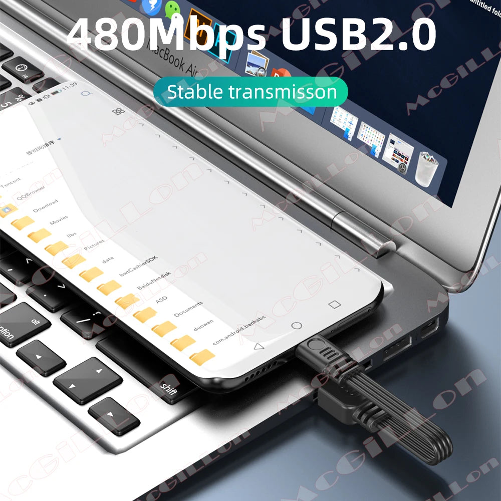 Flat Flexible Straight&Up & Down & Left & Right Angled 90 Degree USB Male to Type C Male Charging and Data Cable 10CM 30CM 50CM