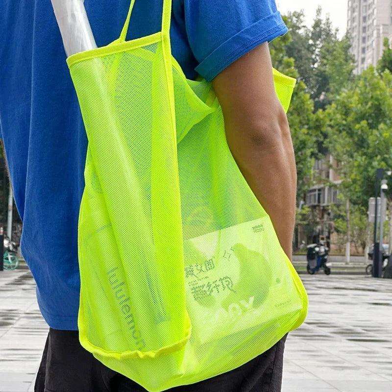 Protable Mesh Bag Large Capacity Reusable Storage Bags Swimming Beach Bag Women Makeup Organizer Shopping Handbag