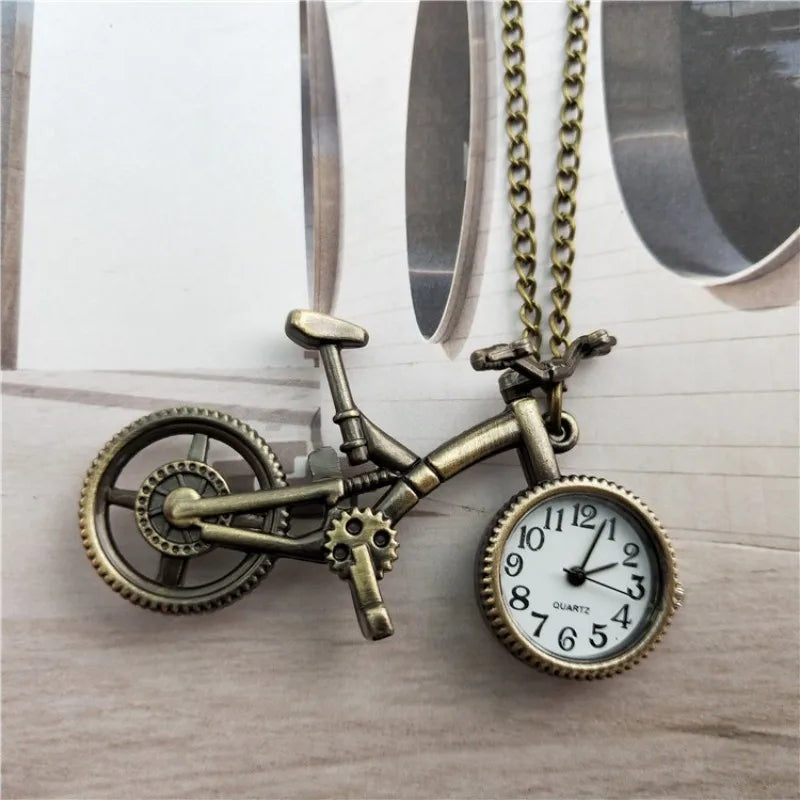Silver Bronze Retro Bike Bicycle Design Pocket Key Ring Clip Clasp Bag Watch Quartz Watch Metal Deco Watches