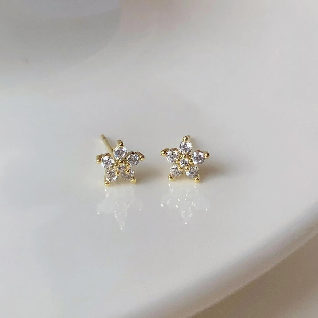 Five-Pointed Star Zircon Earrings S925 Sterling Silver Elegant Trendy Women's Accessories Gift for All Occasions