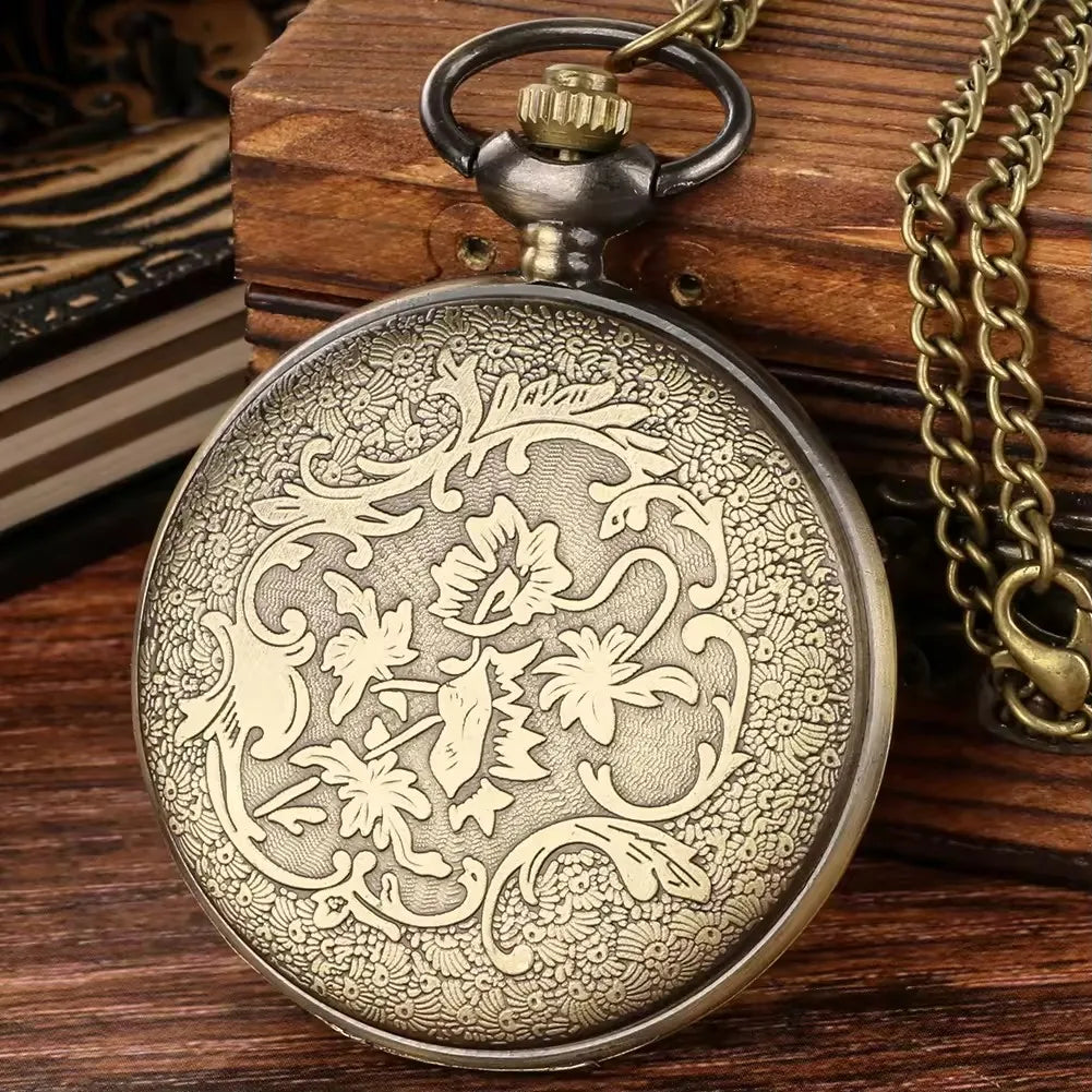Antique Steampunk Bronze Hollow Gear Movement Quartz Pocket Watch Pendant Gift With Chain Boys Men