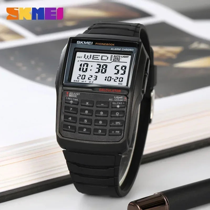SKMEI 2255 Watch for Men Dual Time Countdown Casual Phone Book Digital Mens Wristwatches Montre Homme Sports Waterproof