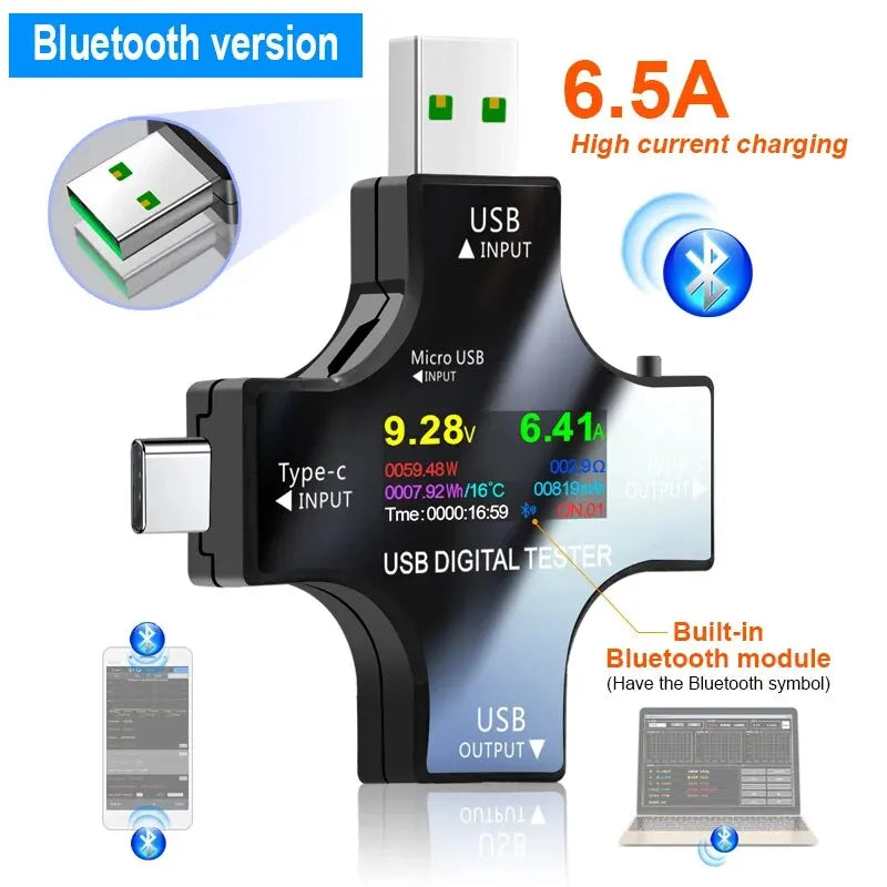 ‌USB Tester Type-C PD Digital Capacity Meter 8A Voltage Current Monitor Power Bank Charger Detector with QC3.0 Fast Charging