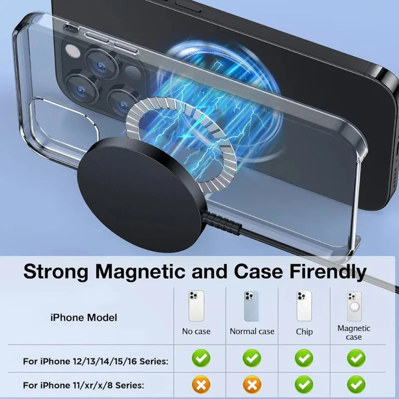 2 In 1 Magnetic Wireless Charger Pad With USB C Cable LED Light Fast Charging For iPhone 17 Samsung S26 Android Phone Accessory