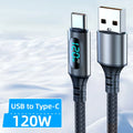 120W Super Fast Charge Cable – USB-A to Type-C, Nylon Braided with LED Digital Display