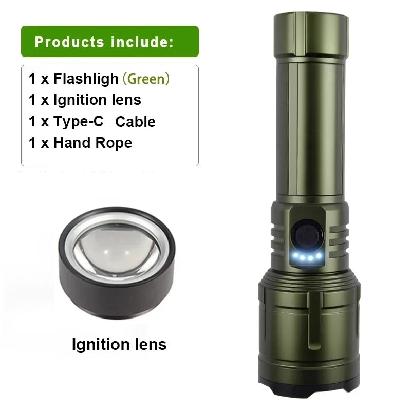 Flashlight Lighter & Power Bank Combo,Rechargeable,Zoomable Super Bright Beam,5 Modes Flashlight for Outdoor Camping Emergency