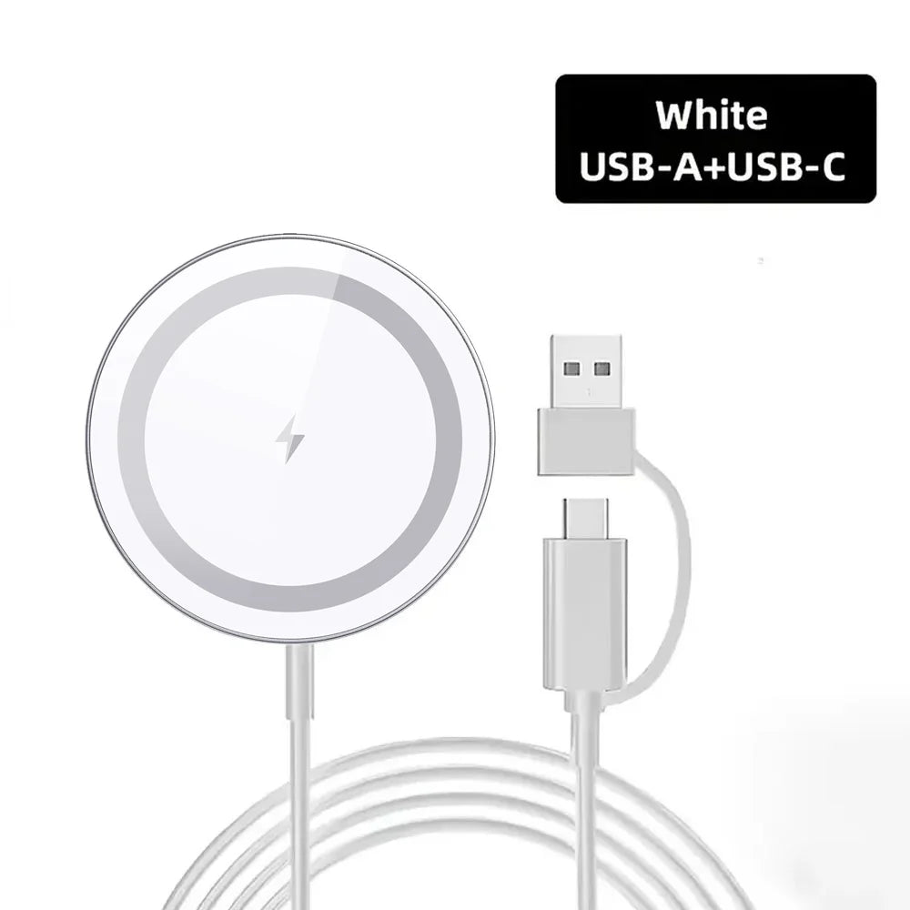 2 In 1 Magnetic Wireless Charger Pad With USB C Cable LED Light Fast Charging For iPhone 17 Samsung S26 Android Phone Accessory