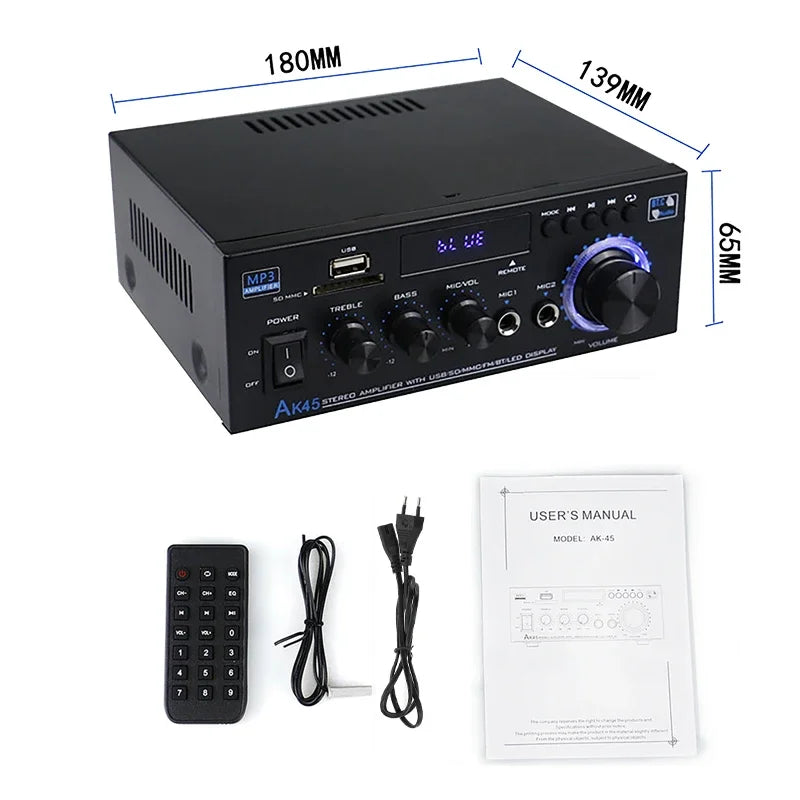 AK45/AK35 800W Home Power Amplifier 2 Channel Bluetooth 5.0 Mini Hifi Digital Stereo Sound Amplifier Support FM USB SD Mic input