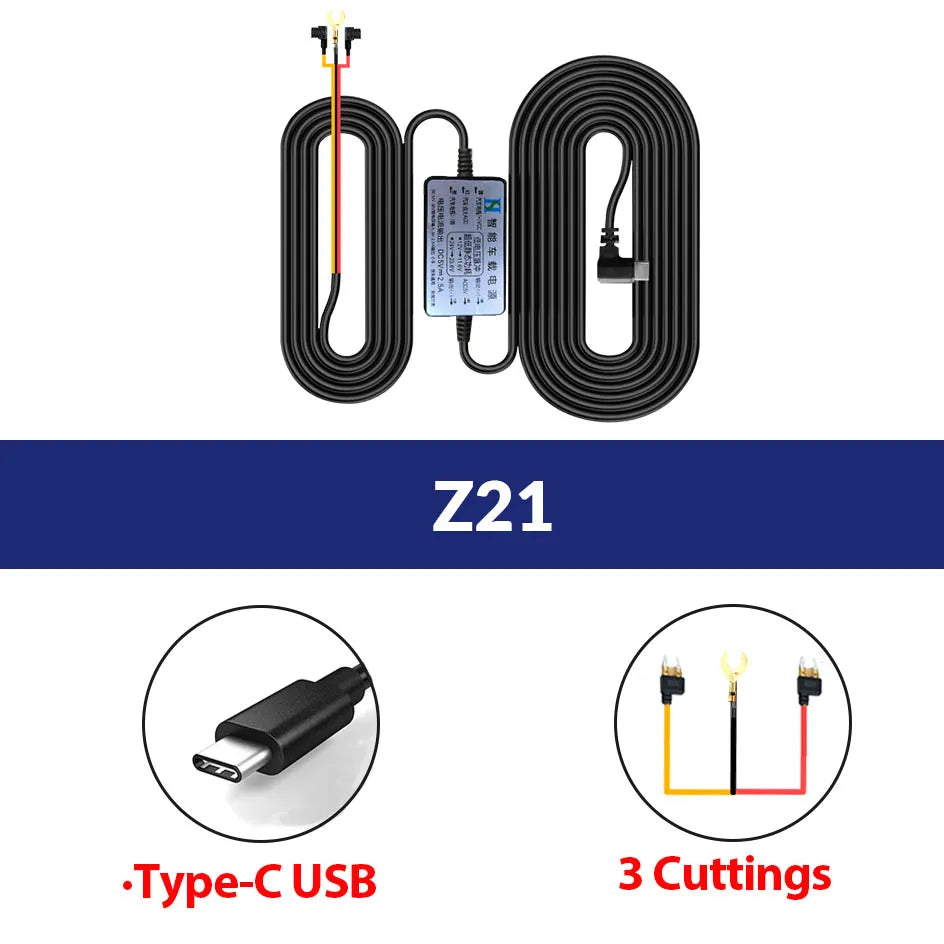 E-ACE 3.5 Meters Buck Line Mini USB Type-C Car Charger Wire Kit For Dash Cam Reaview Mirror 24H Parking Monitoring