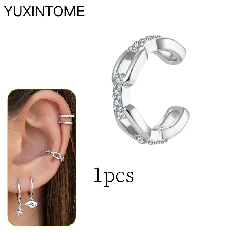 1PC Punk Ear Cuff Plated 24K Gold/925 Silver Conch Clip Earrings For Women Climbers No Piercing Fake Cartilage Earrings