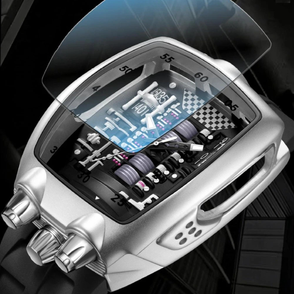 Personalized Creative Alien Y2k Transparent Hollow Design Quartz Watch Mens Special Unique Case Design Fashion Men Watch Clock