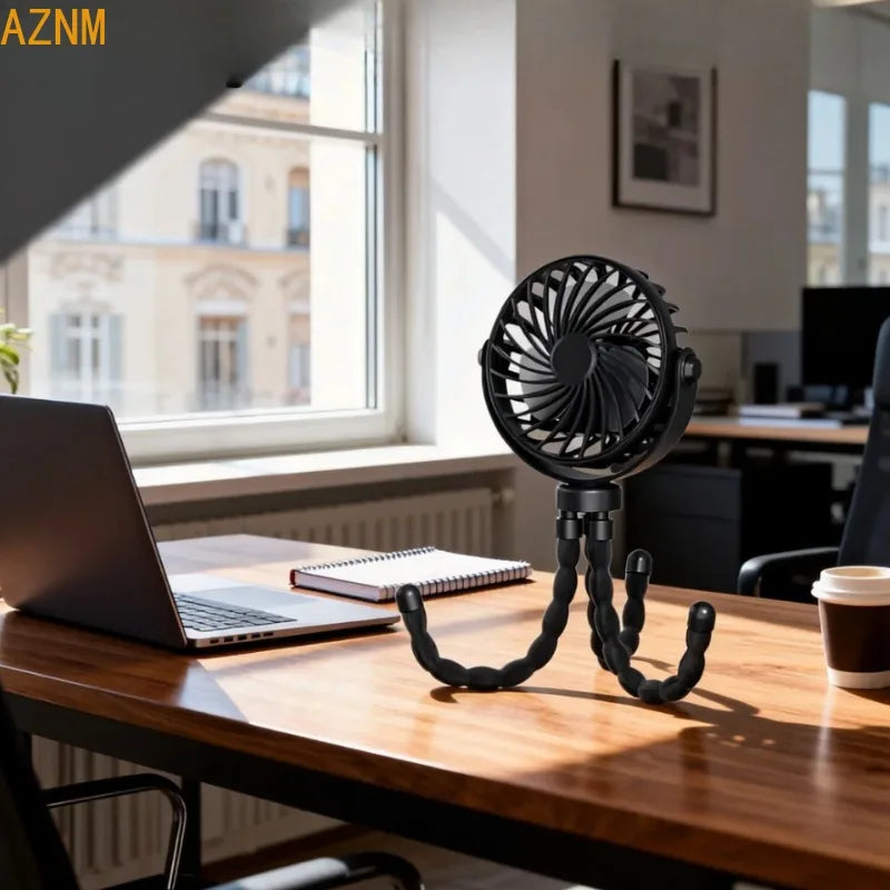 Portable Mini Fan, 360° Flexible Tripod USB Rechargeable Cooling Fan for Stroller Camping