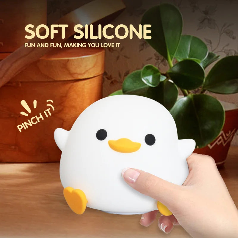 Cute Duck Cartoon Animals Silicone Lamp LED Night Light  for Children Kid Touch Sensor Timing USB Rechargeable for Birthday Gift