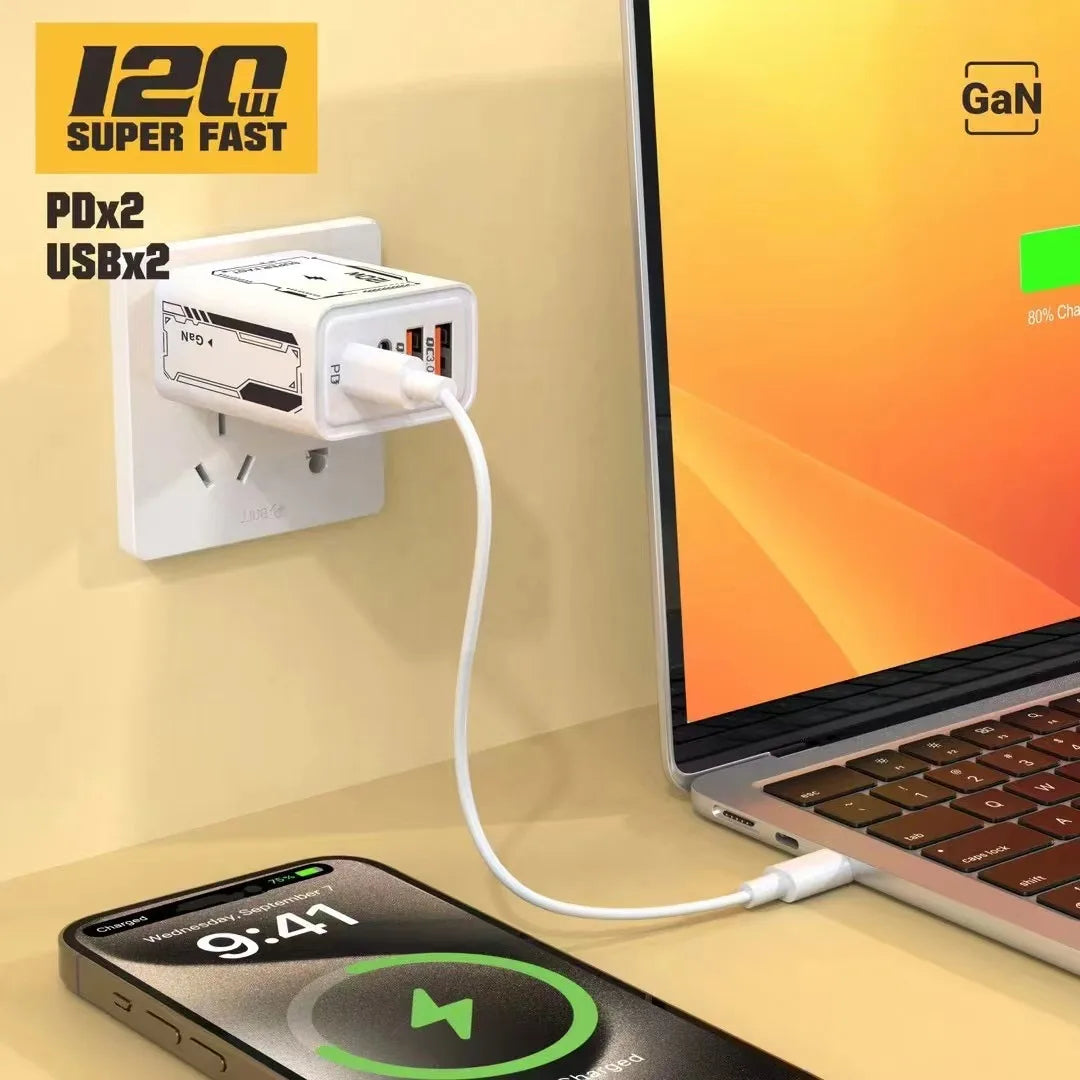 Fast Charging USB C PD Charger 4 Ports Quick Charge 3.0 Type C USB Phone Chargers Adapter For iPhone 16 15 Samsung Xiaomi Huawei