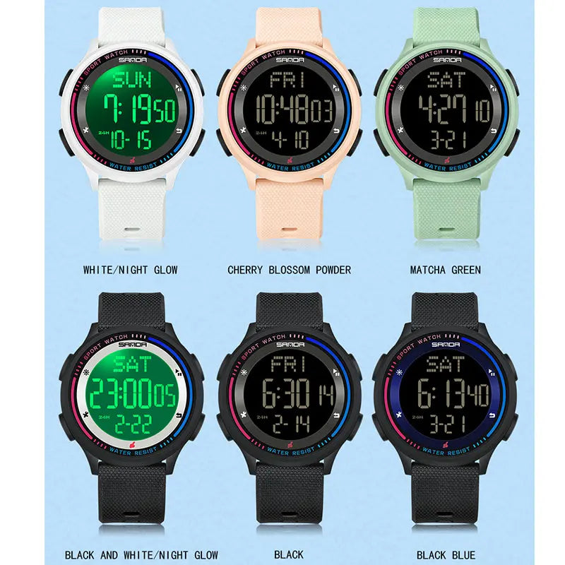 SANDA Men's Watch Multiple Functions Outdoor Sports Stopwatch Waterproof Digital Movement LED Men Wrist Electronic Alarm Watches