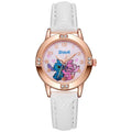 Cartoon Pattern Stitch Girls Watches for Kids Leather Strap Children Watch with Rhinestone Dial reloj stich Exquisite Gift