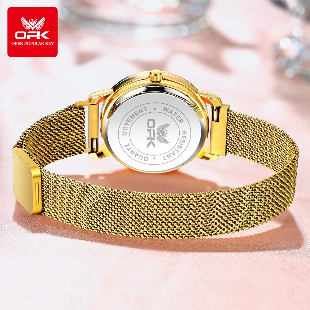 OPK 8115 Women's Watch Simple Fashion Original Quartz Wrist Watch Stainless Steel Mesh Strap Waterproof Watch For Women Reloj