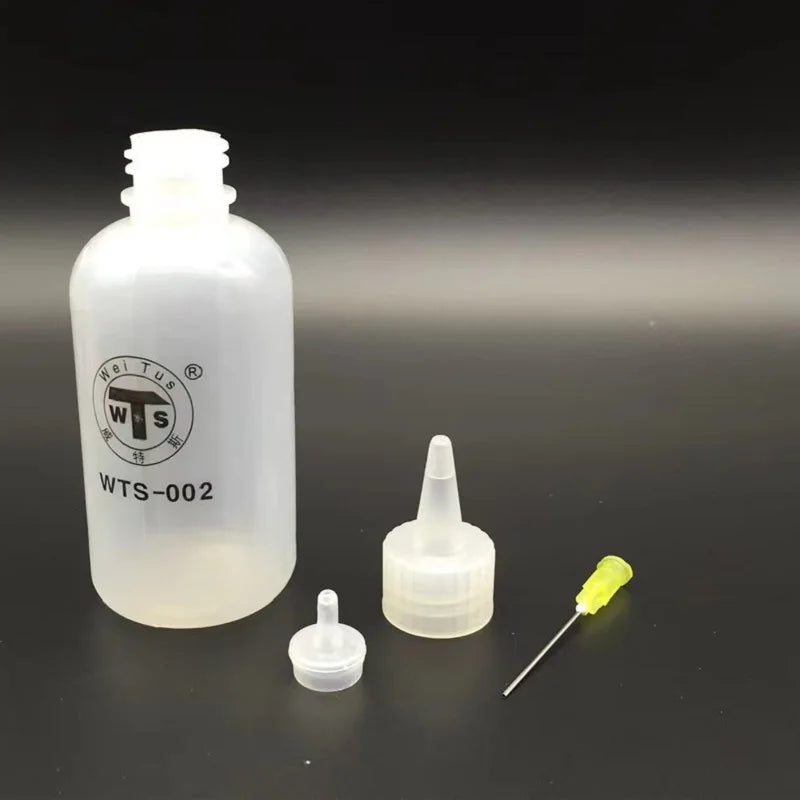 WTS-001 50ml Needle Tip Plastic Rosin Bottle Cleaning Liquid Flux Alcohol Oil Dispenser Plastic Hand Bottle Cleaner DIY Repair