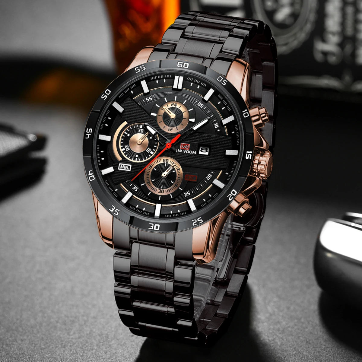 Man Sports Watches Fashion Racing Series 46mm Black Leather Clock VA VA VOOM Quartz Movement 3Bar Waterproof Wrist Watch for Men