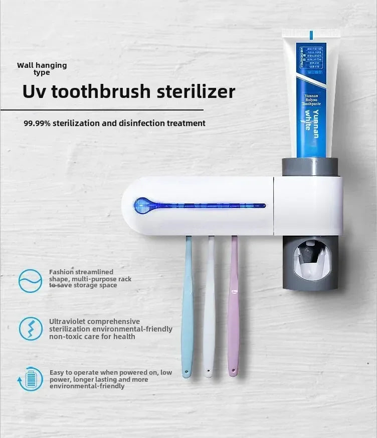 Automatic Toothbrush Holder Wall Mounted Solar UV Light Ultraviolet Toothbrush Sterilizer Toothpaste Holders Bathroom Accessory